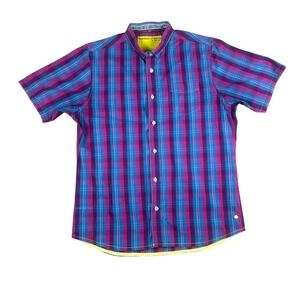 Descendant of Thieves Mens Large Plaid Short Sleeve Button Shirt Limited 398